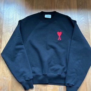 Ami Black sweatshirt with red heart A logo